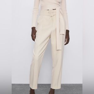 Zara favorite blogger trouser cream high waisted belt